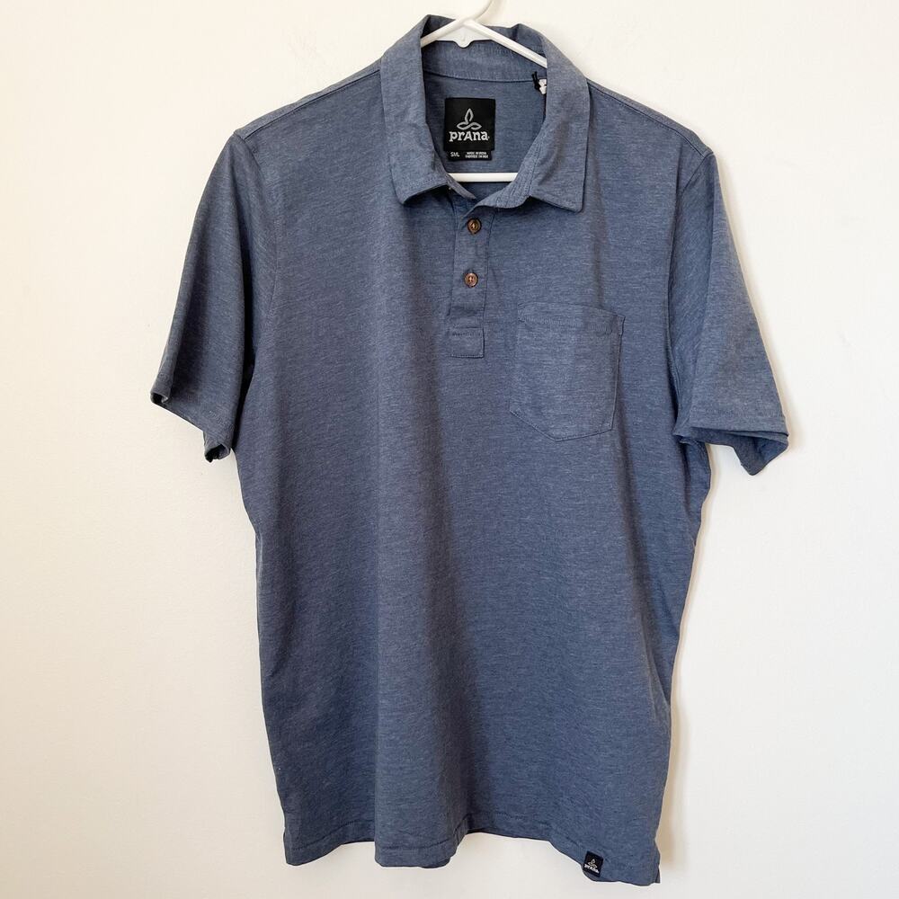 NWT prAna Mens Everyday Essential Polo Navy Blue Organic Small Front Pocket